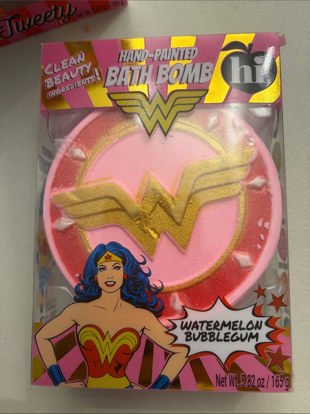 Wonder Woman Watermelon Bubblegum Hand-Painted Bath Bomb